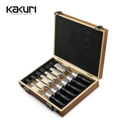 KAKURI 6 Pcs Extra Long Style Wood Chisel Sets Woodworking Carving Chisel Kit with Wooden Box for Carpenter Craftsman NO.ENP-6S