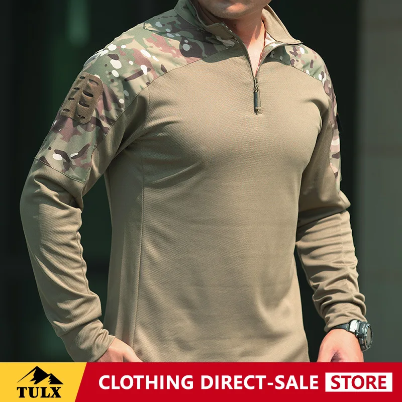 Spring Autumn Outdoor Tactical Half Zipper Long Sleeve Frog Camouflage Clothing Moisture-wicking Wear Resistant Loose T-shirt