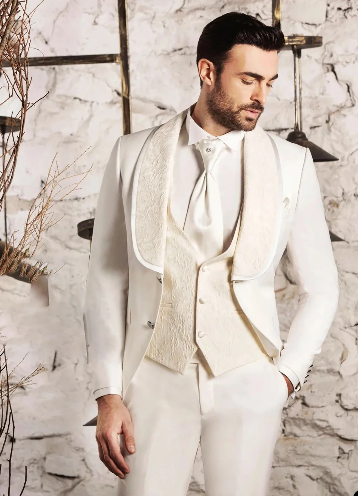 Classico ricamo bianco abiti da uomo da sposa Costume realizzato nuovo Business sposo su misura 3 pezzi cantante occasioni formali Party