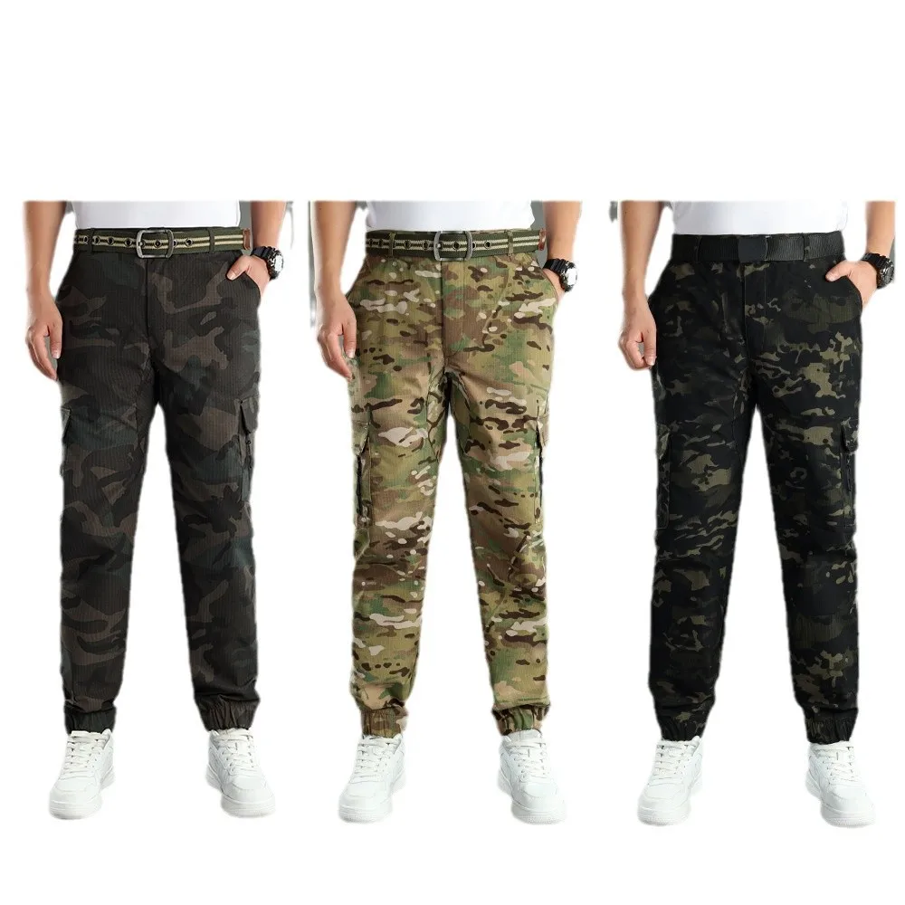Men's Camo Cargo Pants Multi-Pocket Ripstop Work Trousers Loose Plus Size Outdoor Mechanic Labor Outdoor Pants