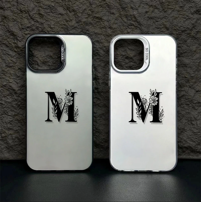 Для iPhone 16, 15, 14, 13, 12, 11 Pro Max Чехол с цветочной буквой M и узором для iPhone XS Max XR X 7 8 Plus 16E Противоударный чехол IMD