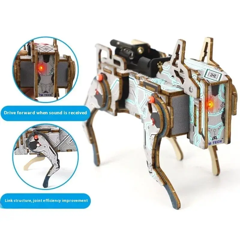 DIY Science Toys Child Wooden Puzzle Robots Assembled Model Voice Control Mechanical Dog STEM Kit Educational Project Learn Tool