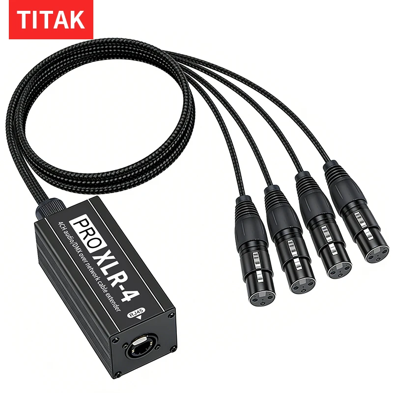 4 Channel XLR to RJ45 Audio Extender Cat5 Cat6 Cat7 DMX512 Network Signal Extender for Stage Lighting DJ Show Recording