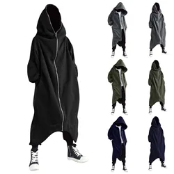 Winter Men Women Hooded Coats Gothic Long Sleeve Zip Long Jackets Large Sized Fleece Overcoats Windbreakers Jackets Coats