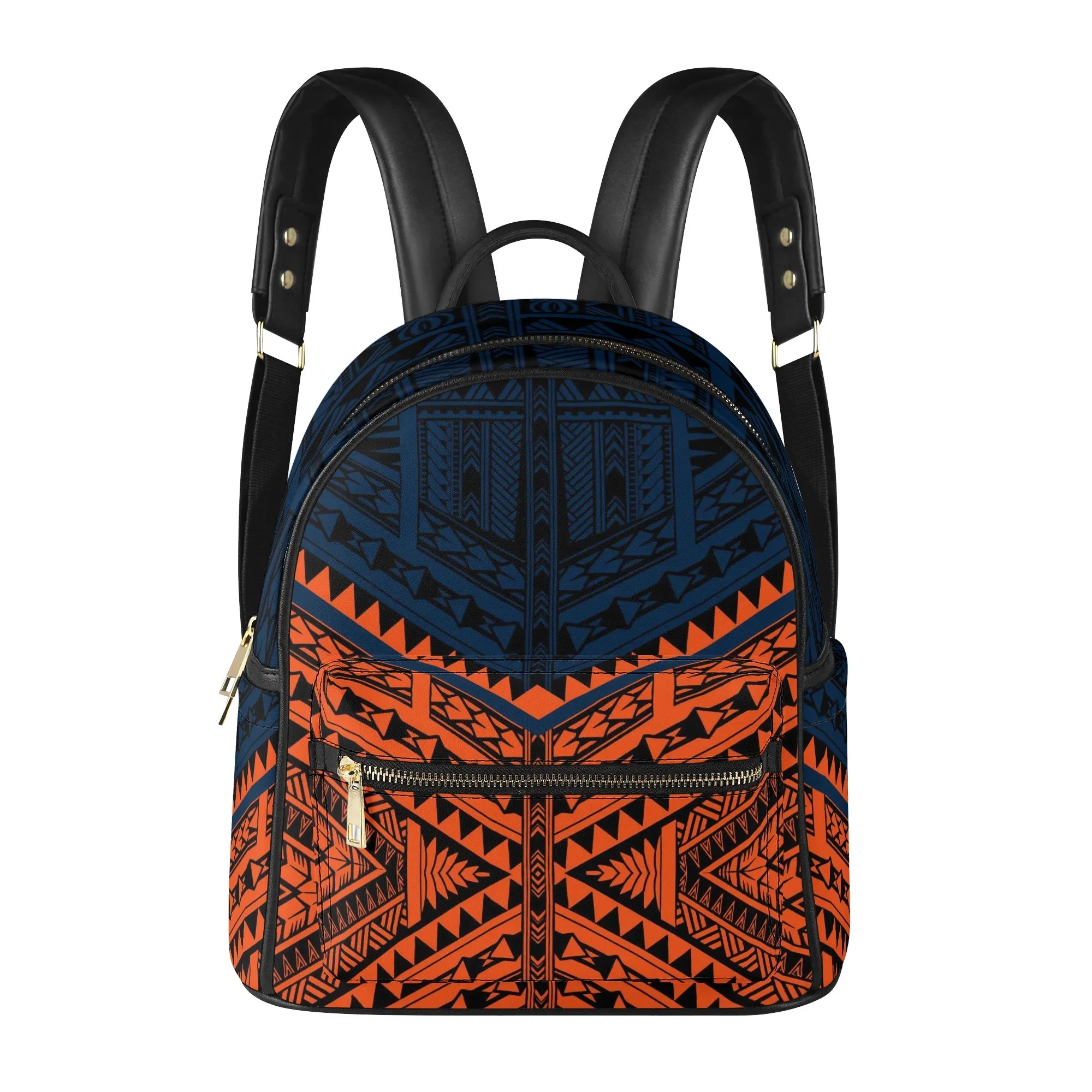 

New Fashion Women'S Backpack Polynesian Tribal Print Hibiscus Print Pu Leather Youth Art Custom Backpack