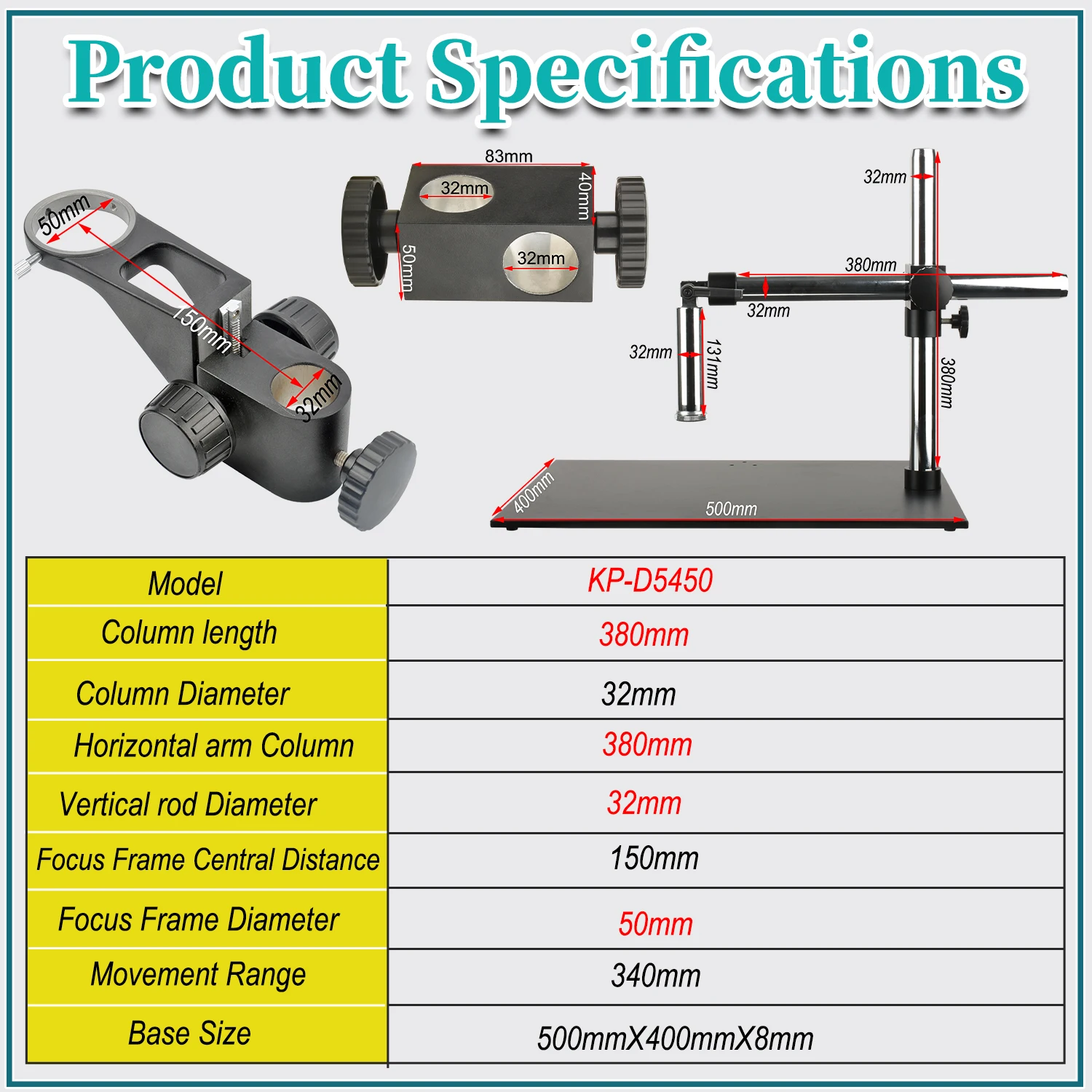 KOPPACE Large Platform Microscope Universal Adjustment Bracket Base 500X400mm Adjustable focusing Frame Angle