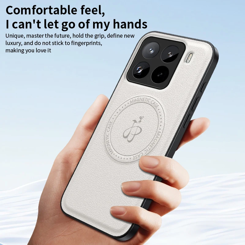 حافظة لهاتف Xiaomi Mi 15T Pro فاخرة من جلد البولي يوريثان غطاء خلفي مغناطيسي للشحن اللاسلكي لهاتف Xiaomi Mi 15T 14T Pro Shell