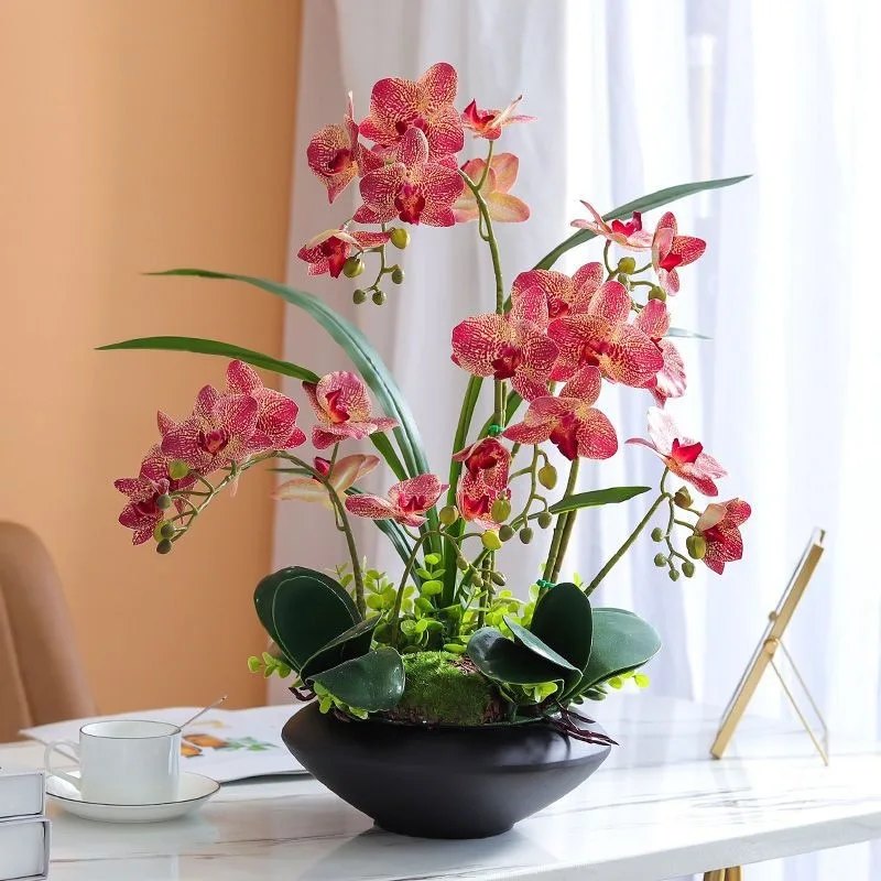 Feel Phalaenopsis simulated flower high end set living room front desk fake  potted plant decoration