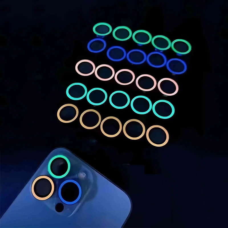 

Светящаяся защитная пленка для объектива камеры iPhone 17, 13, 12, 11, 14, 16, 15 Pro Max Plus, 12, 13 Mini, кольцо-накладка из закаленного стекла, светящийся колпачок