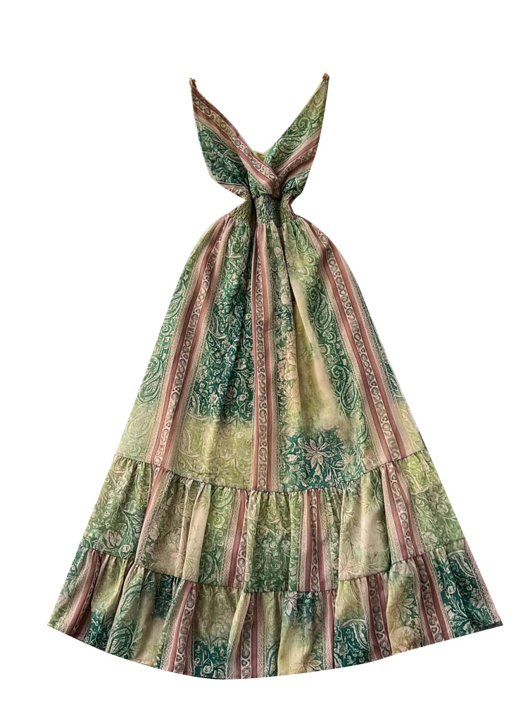 กระโปรงทรงเอ รุ่น Retro Vaion Sle Print Maxi Dr สำหรับผู้หญิง ช่วยให้ดูผอม เอวสูง ผลิตจากเส้นใยโพลีเอสเตอร์ เหมาะสำหรับฤดูร้อน