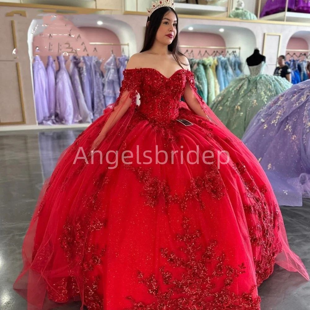 Angelsbride sparkly Red quinnceanera ชุดไปงานเต้นรำ sparkly ชุดงานวันเกิด sparkly vestido de 15 quinceañera