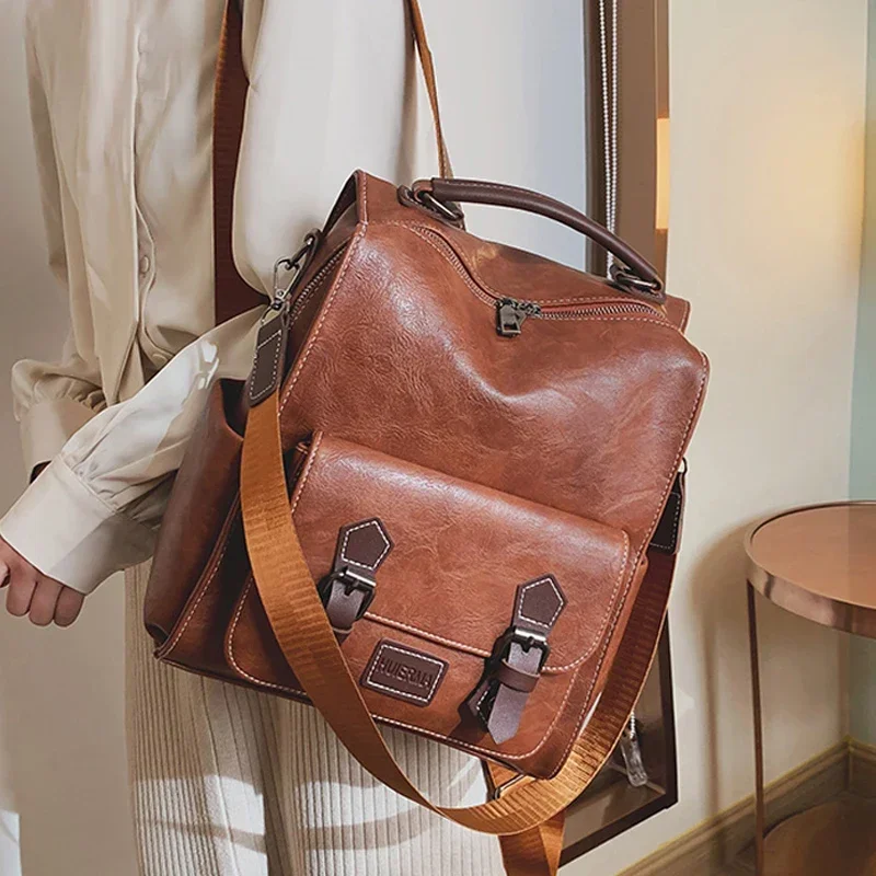 

2023 Women Vintage Leather Backpacks Vintage Female Shoulder Bags Sac A Dos Casual Travel Ladies Bagpack Mochilas School Bags