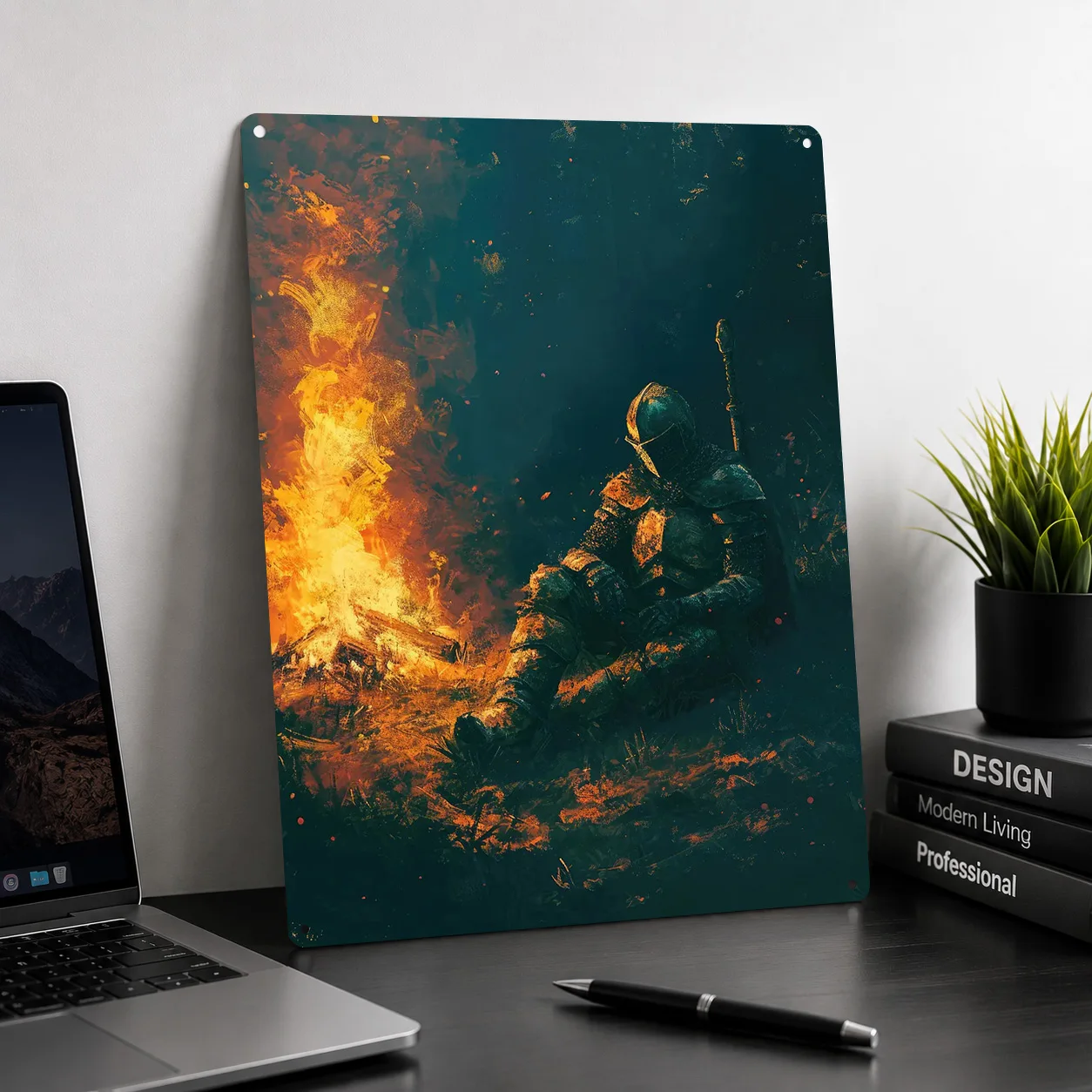 Knight Resting At Bonfire Metal Poster Perfect Gift for Fans Lovers Personalized Wall Art Metal Sign for Gamer Decoration Gaming