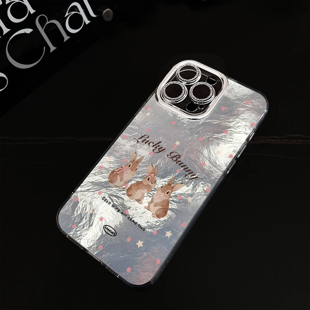 Große Hasen-Handyhülle für iPhone 17 16 14 15 13 12 Pro Max 16 15 14 Plus 17Air, galvanisierte Linse, stoßfest, weiche Hülle – Detail 7