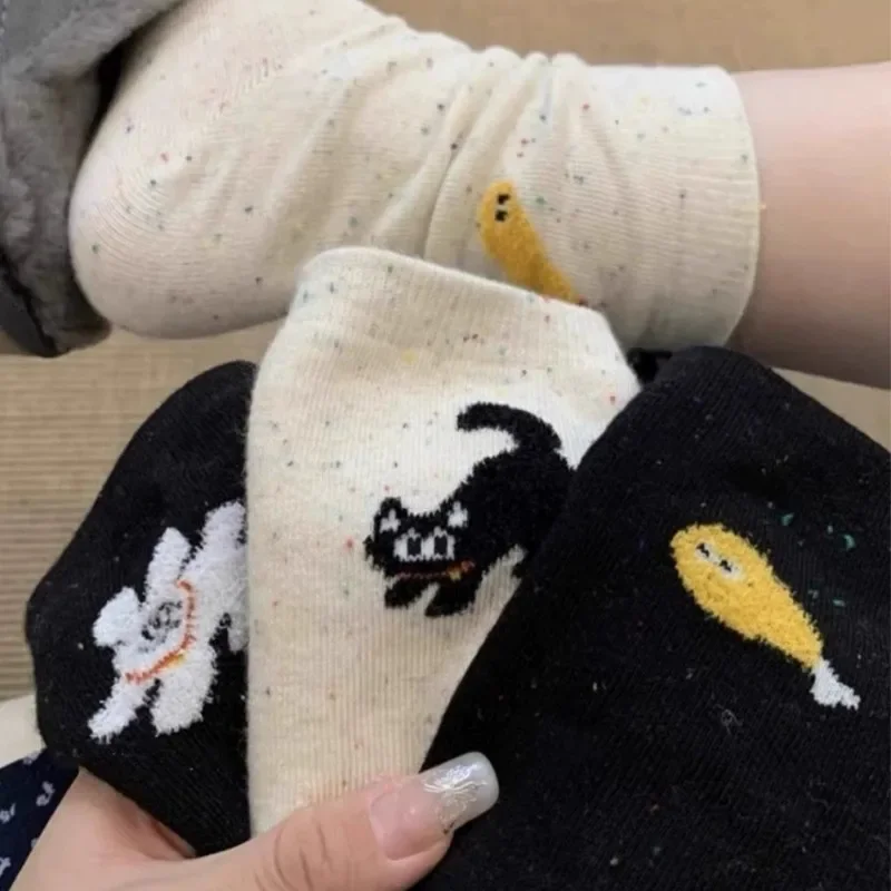 Cartoon Cat Fish Socks Winter Women Girls Warm Cute Vintage Dot Socks Daily Soft Comfortable In Tube Socks Fashion Accessories