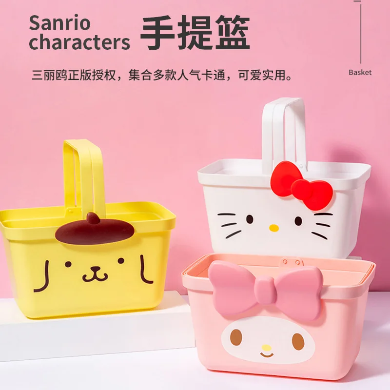 Sanrio Hello Kitty Cinnamoroll Kuromi My Melody Shopping Basket Sundries Snack Storage Basket Anime Wash Basket with Drain Gifts