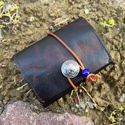Retro Genuine Leather Wallet for Men and Women Antique Distress Wallets with Coin Pocket Drawstring Short Purse for Male