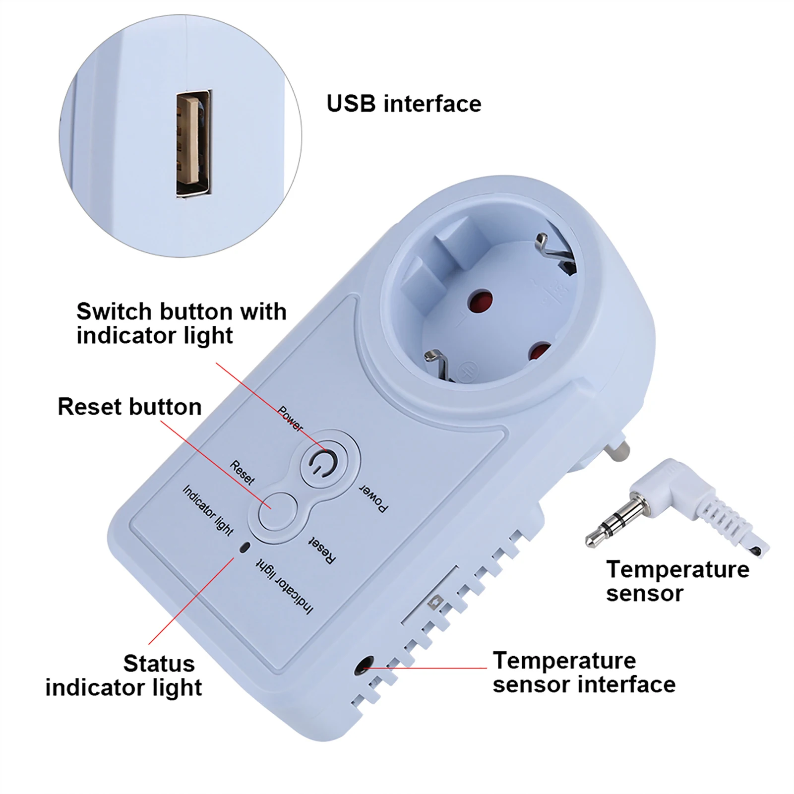 Smart GSM Power Outlet Plug Socket with Temperature Sensor SMS Command Control GSM Smart Switch