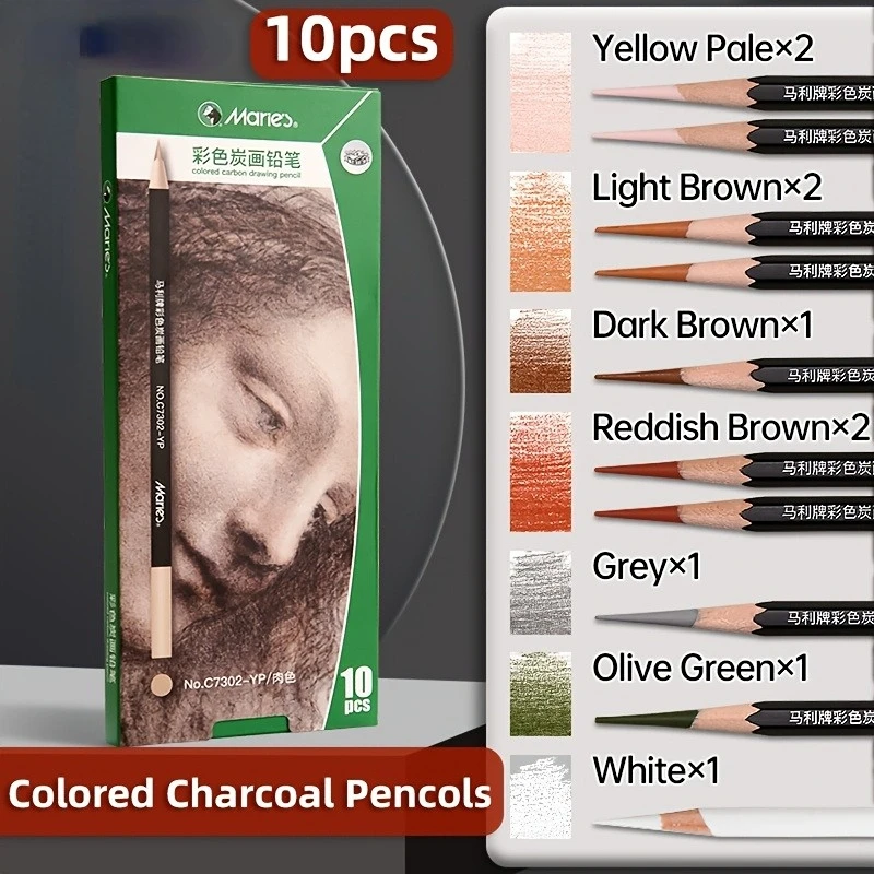 

10 профессиональных цветных угольных карандашей | Оттенок кожи, портретный рисунок, тени, смешанный шестиугольный контур, тонкий кончик.