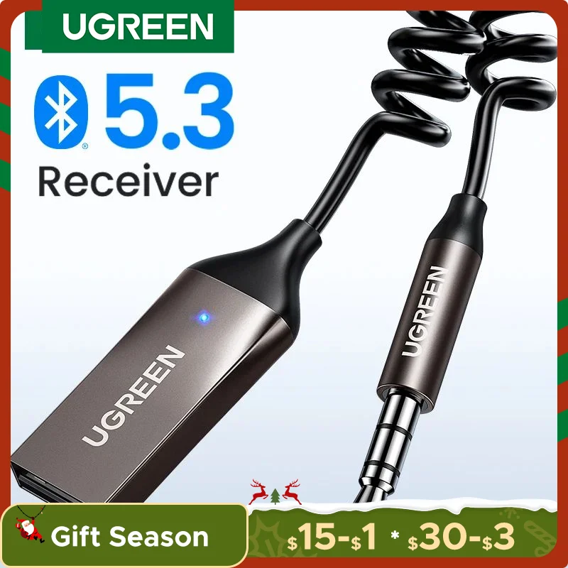 UGREEN Bluetooth Receiver 5.3 Adapter Hands-Free Car Kits AUX Audio 3.5mm Jack Music Wireless Receiver for Car BT Transmitter