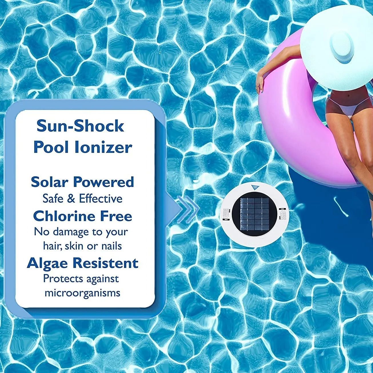 Solar copper ion swimming pool purifier, antivirus and disinfection tool, low consumable pool surroundings for sterilization