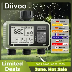 Diivoo Garden Water Timer 3 Zone Programmable Automatic Irrigation Timer with Rain Delay Manual/Auto Mode Watering for Lawn Yard