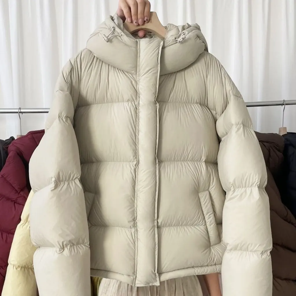

Women's Solid Color Cotton Outwear Winter Fashion 2025 Hooded Short Bread Style Small Size Casual Streetwear
