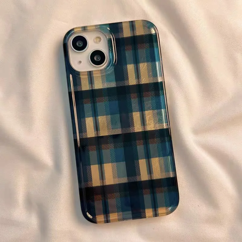 Vintage Blue & Yellow Checkered Phone Case For iPhone 16 15 14 13 12 11 Pro Max XR XS Max 7 8 Plus 16e Vortex Pattern Back Cover - Image 3