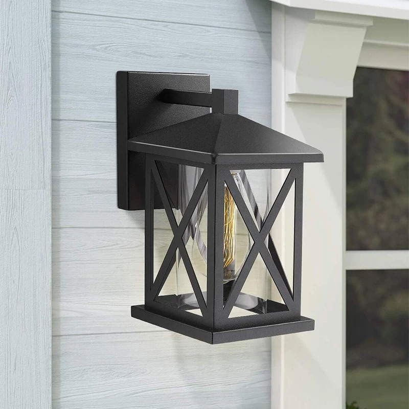 Minimalist Black Forged Iron LED Wall Lamps Outdoor Waterproof Clear Glass Wall Sconces Corridor Aisle Entrance Balcony Lighting