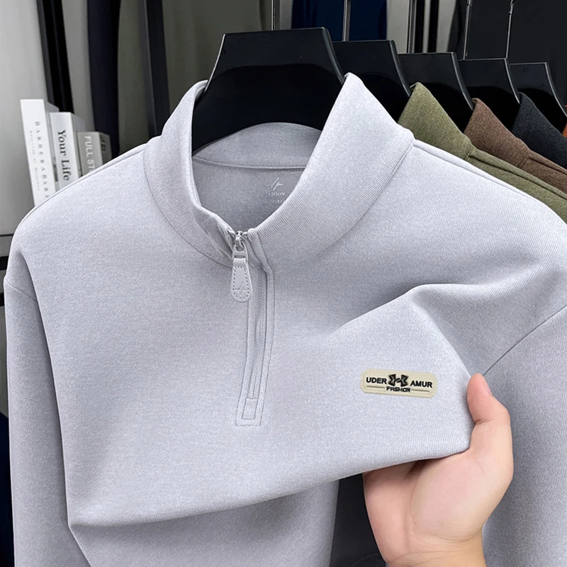 

High end brand men's sweatshirt letter embroidery autumn winter warmth comfort Korean fashion half zipper stand collar pullover