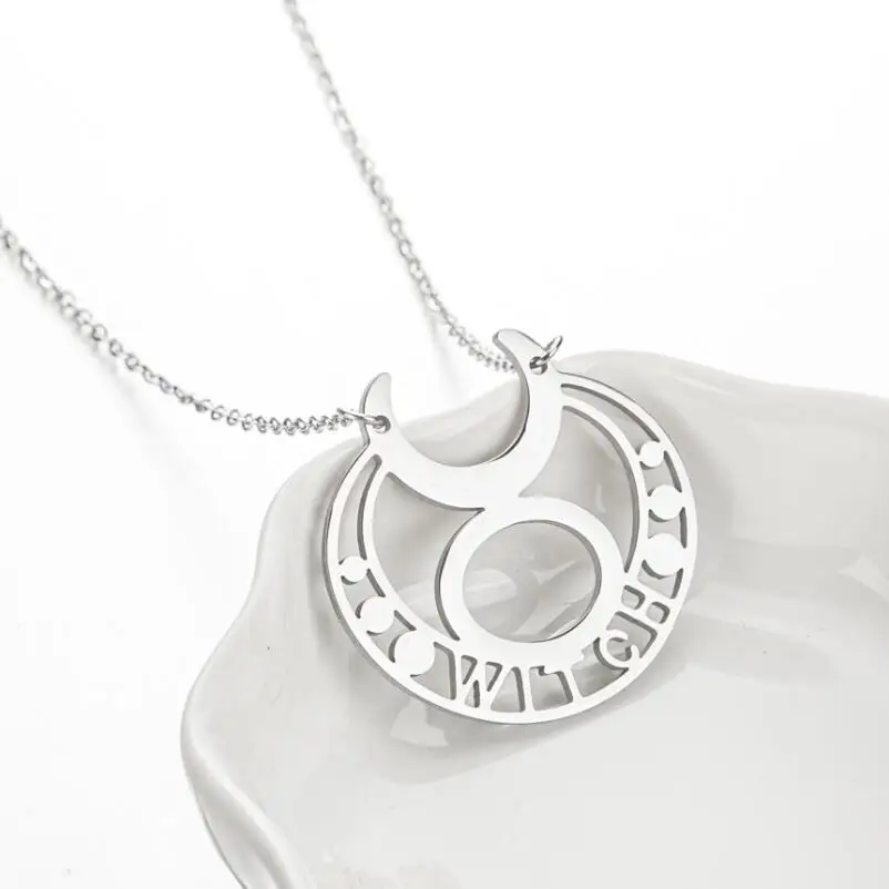 Shuangshuo Vintage Witch Moon Star Necklace Stainless Steel Cresent Sunshine Neck Chains Amulet Jewelry for Women Birthday Gift
