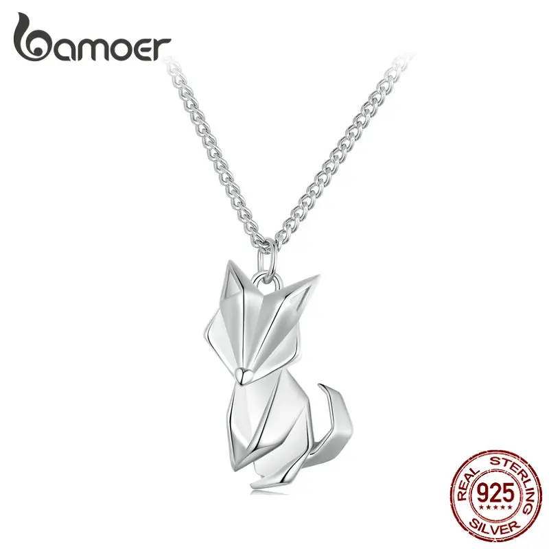 

Ожерелье Bamoer с изображением лисы, чистое серебро 925 пробы, уникальный геометрический дизайн, 3D-подвеска в виде лисы, женское ювелирное изделие