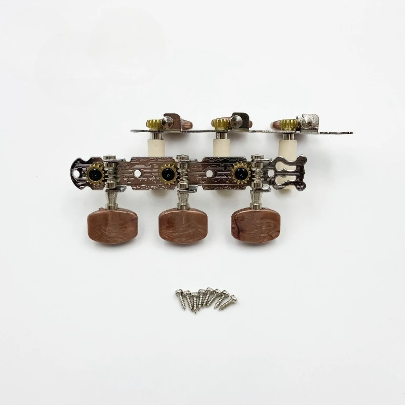 3-in-1 Silver Classical Guitar Tuning Machines with Square Agate Head, Vintage Style Peghead Tuners for Classical Guitar