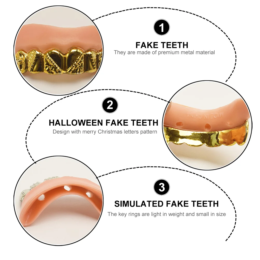 8 pçs dentaduras de halloween dentes falsos simulados engraçado falso compõem zumbi adereços chapeamento de pvc