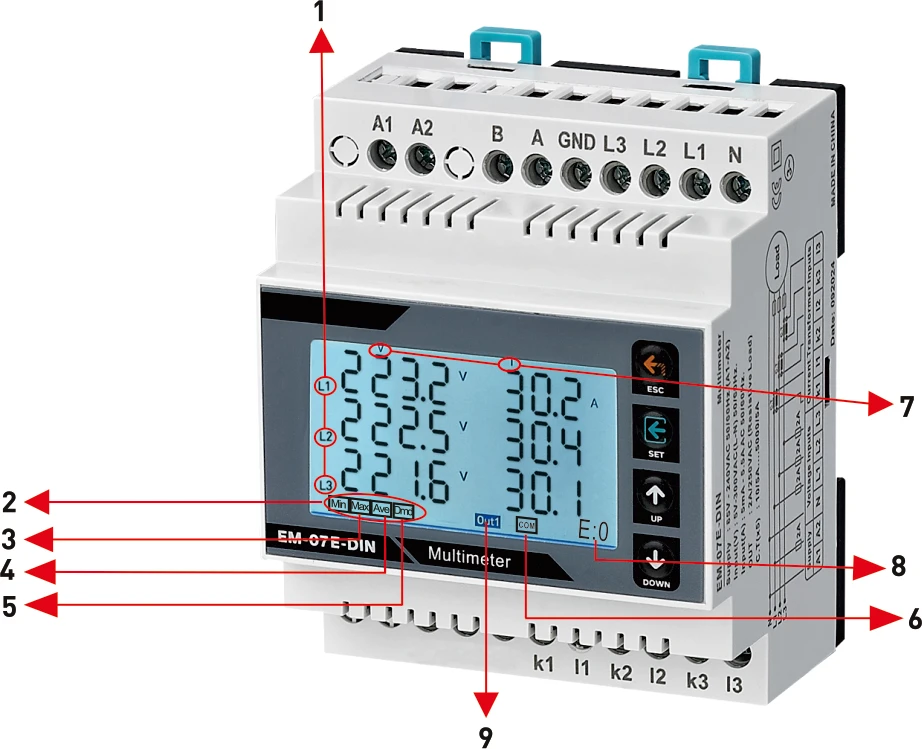 Dsp EM-07E-XXD-DIN Voltage, Current, Frequency, Apparent Power, Protect Multimeter, 3P&4W