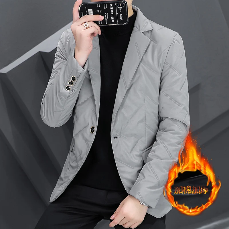 

High-quality Men's Boutique Plus Fleece Suit Jacket Fashion Small Suit Men Slim Korean Men's Winter Thickened Single West Trend