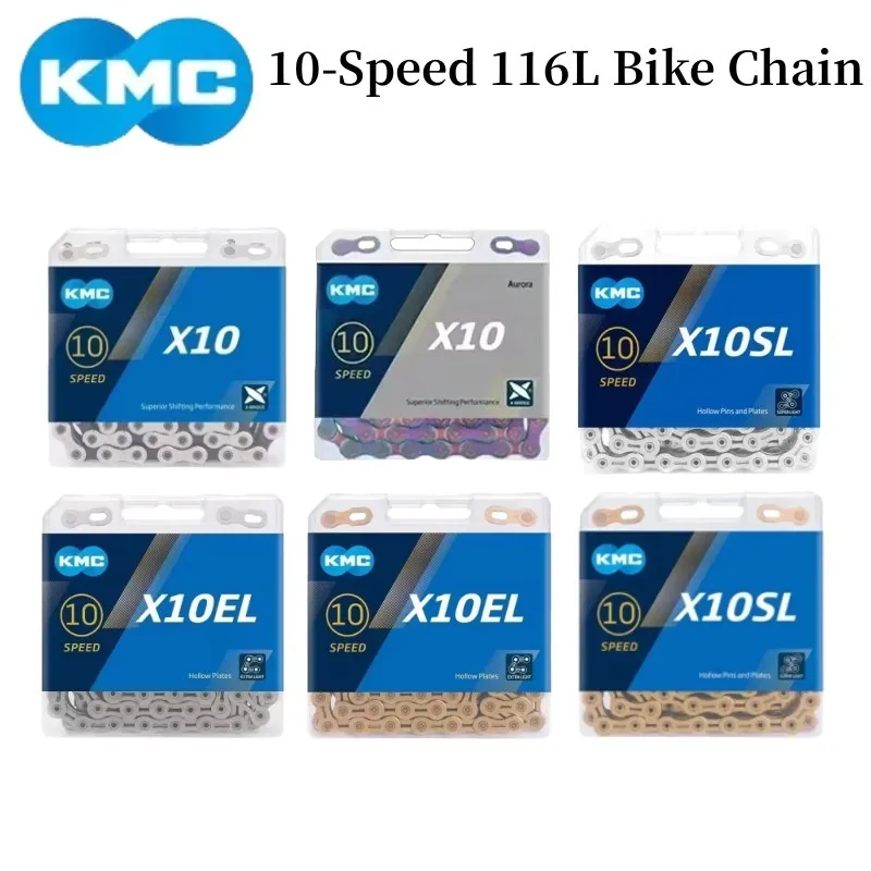 KMC 10Speed Bike Chain X10 X10SL/EL MTB Road Bicycle Silver Gold Chain 10Speed Bike Chain Crankset for Shimano SRAM Bikes Parts