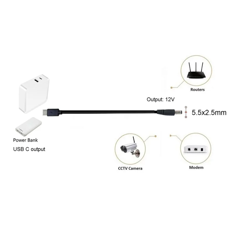 USB C Type C PD To 12V Power Supply Cable for Wireless Router Laptop LED Strip Speaker CCTV Camera DVR 1.2M