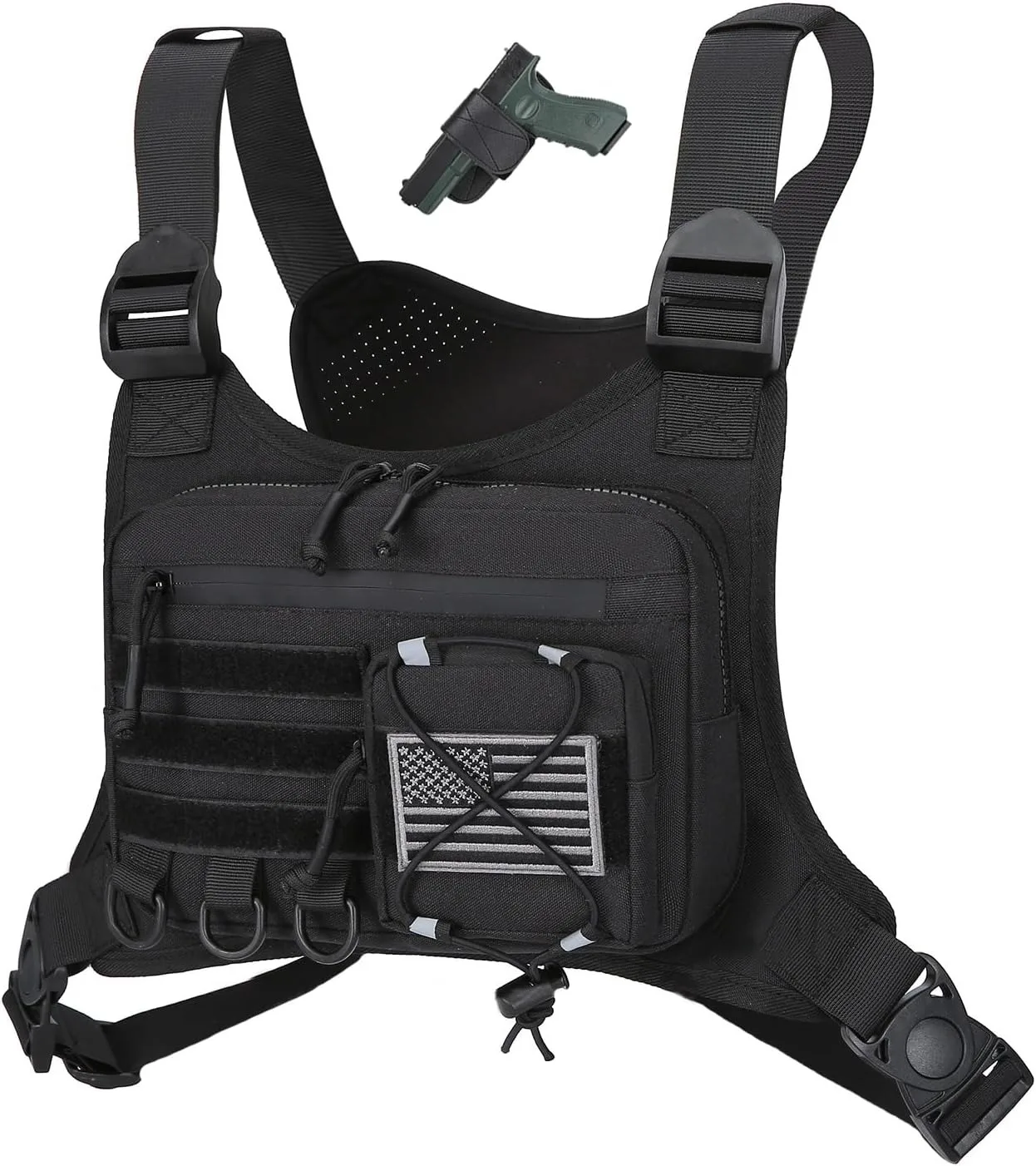 Men's Outdoor Sports Chest Bag EDC Travel Vest Holster for Running Hiking - Fits Most Pistols