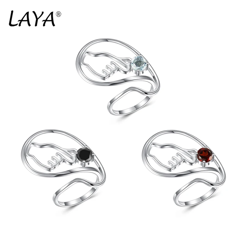 

LAYA Pure 925 Sterling Silver Natural Garnet Blue Topaz Black Sapphire Than Heart Hand Irregular Ring For Women Luxury Jewelry