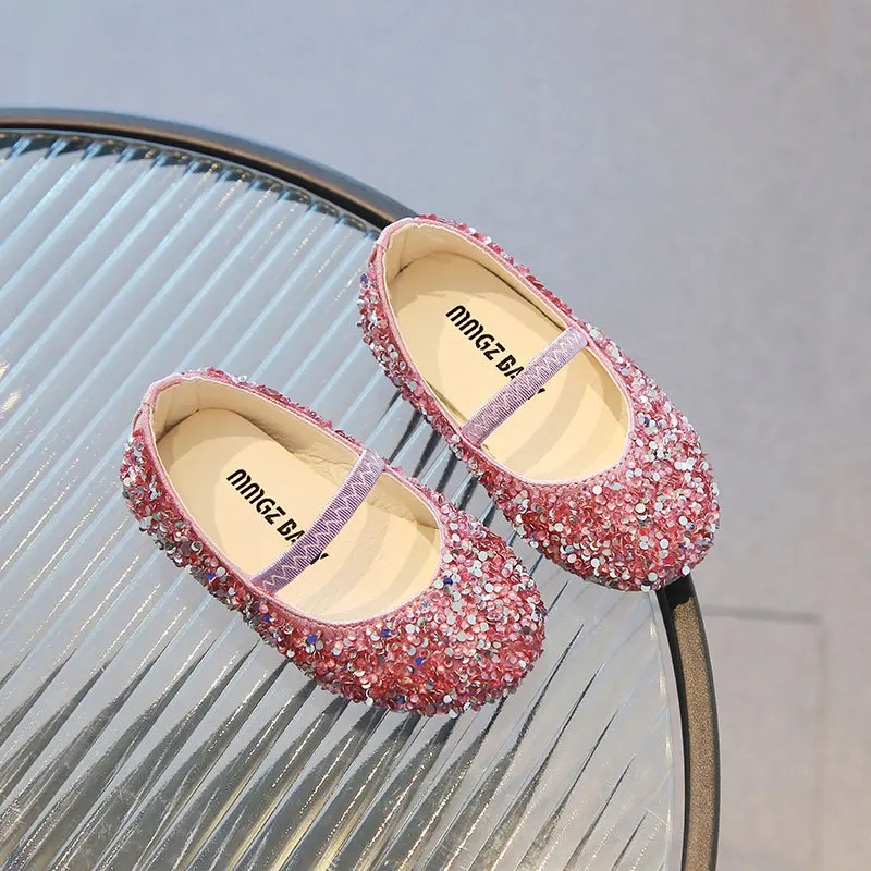 

Children's Princess Shoes Korean Style Casual Shoes Student Shoes KIDS Performance Shoes Girls' Flat Shoes Sequined Stage Shoes
