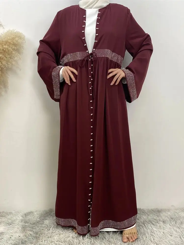 Imagem -03 - Ramadan Abaya com Beading Longo para Mulheres Veste Muçulmana Kaftan Feminino Dubai Kaftan Islam Abayas Eid e Ramadan Dubai e Turquia