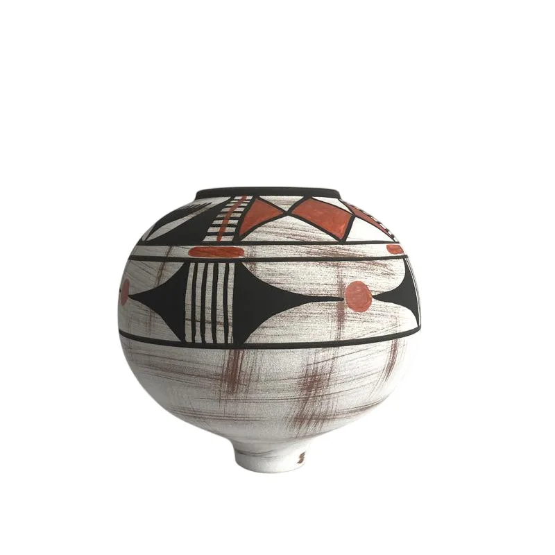 Wabi Sand antique hand-painted pattern plaid ceramic vase decorative ornament high-end Chinese pottery pot flower jewelry