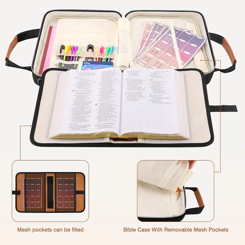 Bible Case with Holder, Bible Cover for Women, Large Bible Bag with Shoulder Strap, Leather Bible Study Bag, Christian Gifts image 3