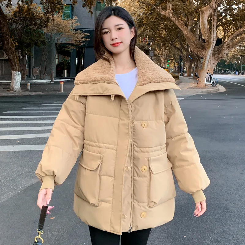 Parkas Women Coats Zipper Jackets Turn Down Collar Thick Warm Y2k Streetwear Elegant Jacket Mid Length Coat Autumn Winter 2025
