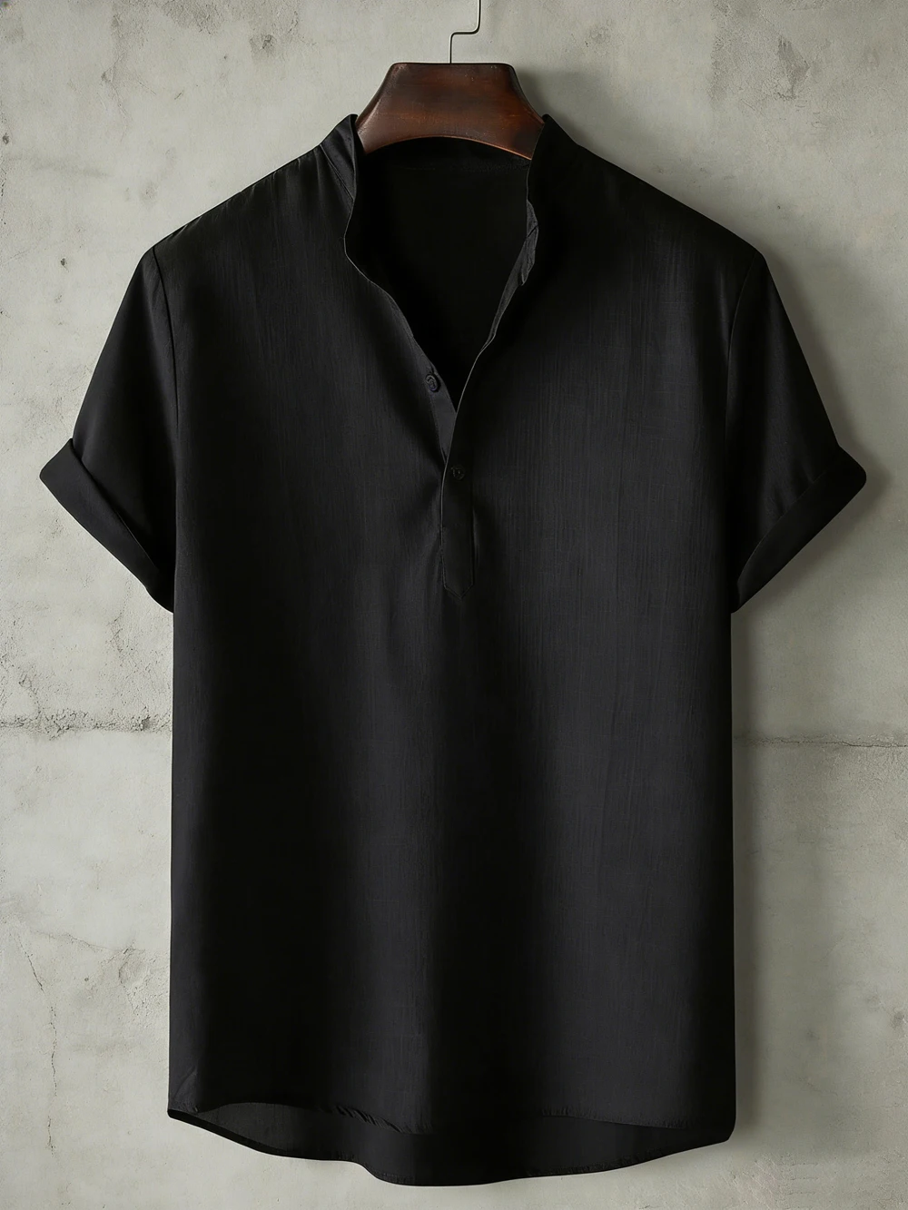 Men's Simple Fashion Short-Sleeve Stand-Collar Shirt, Solid Half-Placket Big-Size Shirt, Business Leisure Social Men's Clothing