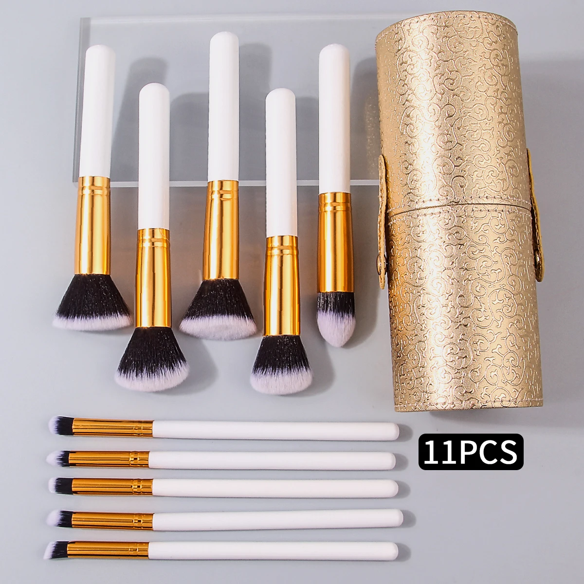 

Золотой набор кистей в китайском стиле с 10 палочками + ведро для хранения с благоприятным облачным узором и рассыпчатой пудрой кистью для теней для век внутри