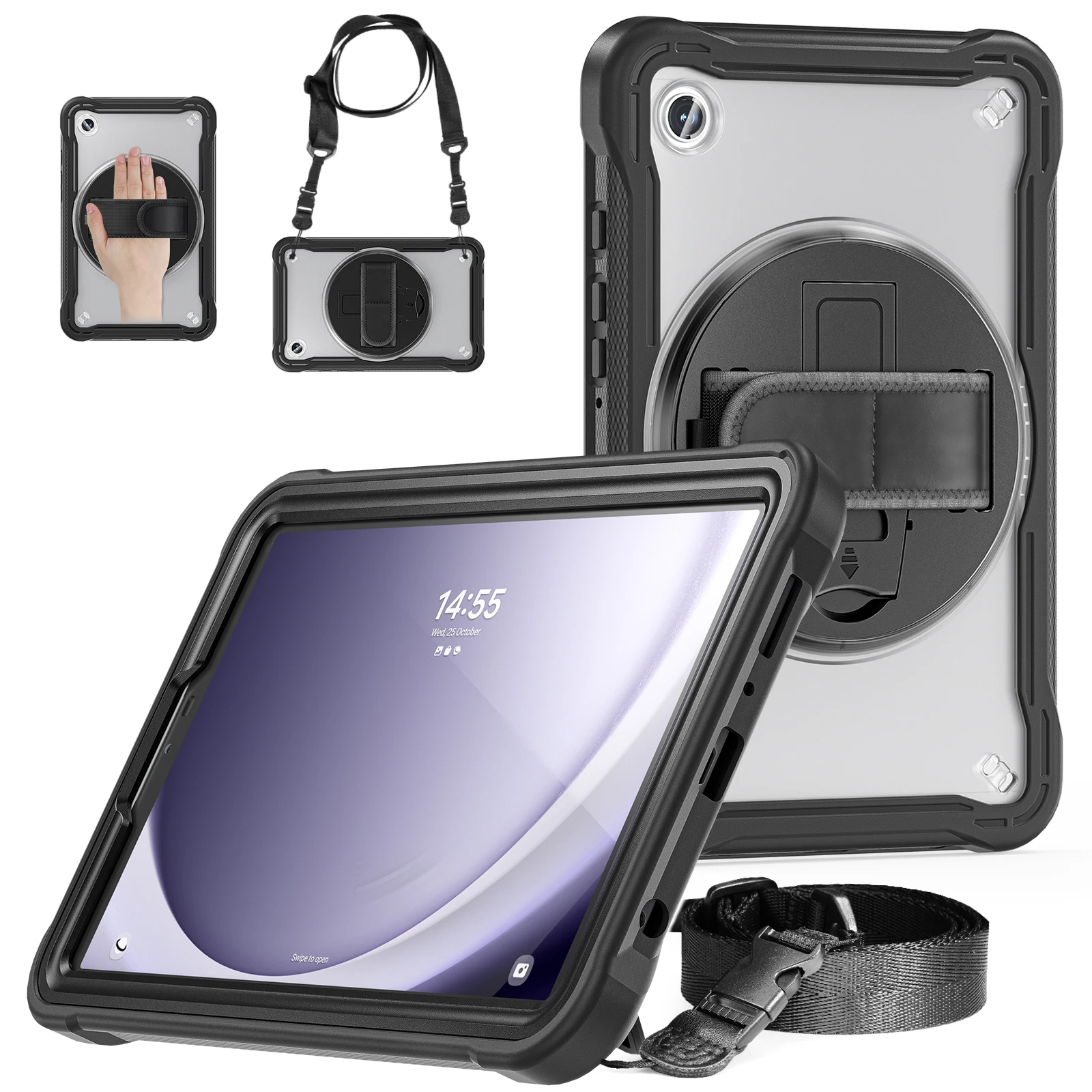 

Hybrid Heavy Duty Case For Samsung Galaxy Tab A9 2023 8.7" SM-X110 X115 X117 Rotating Stand Cover With Shoulder Strap Shockproof