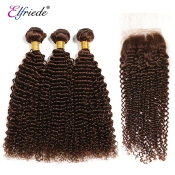 Cabelo encaracolado natural brasileiro, cor castanho chocolate, com fecho, conjunto de 3, 4, 4x4