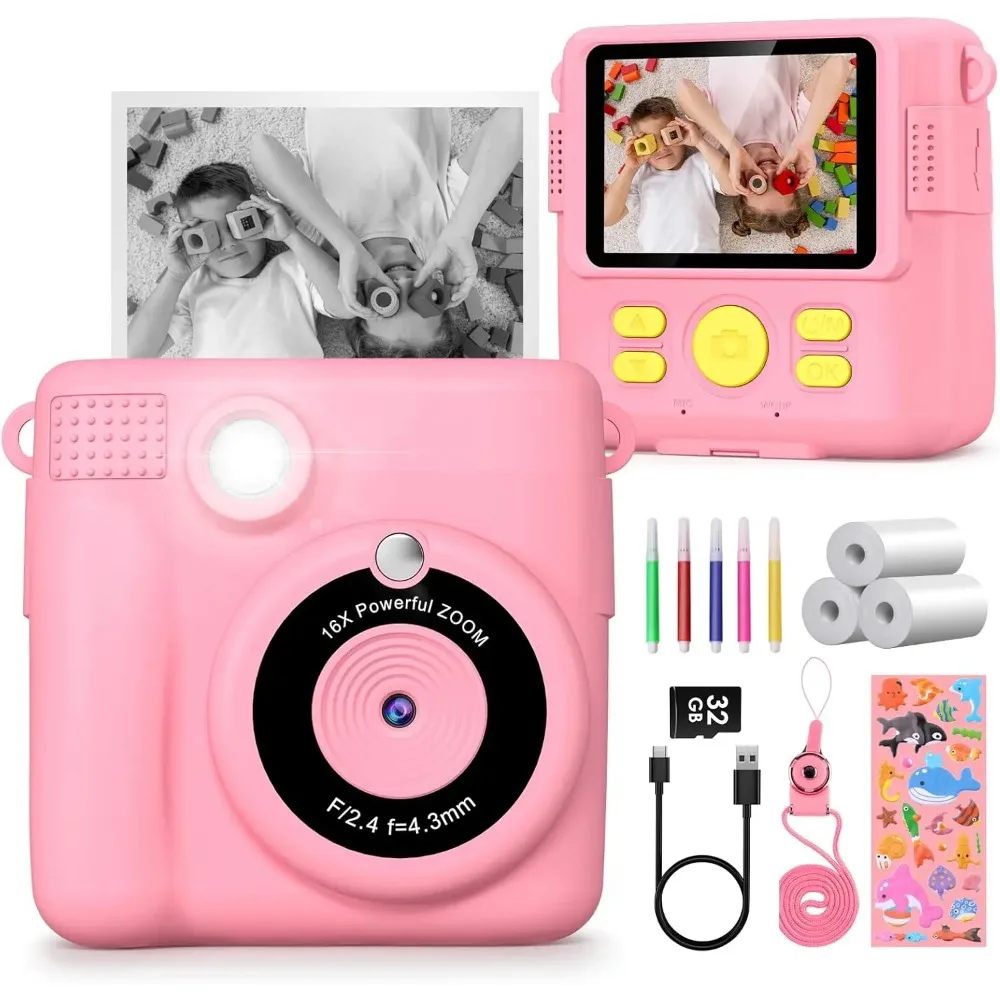 Mini digital camera-Instant shooting and printing, Comes with a 32GB memory card, Making it the best Christmas gift for children